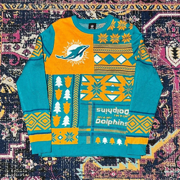 NFL Team Apparel Miami Dolphins Ugly Christmas Sweater X-Large Football - Picture 1 of 2